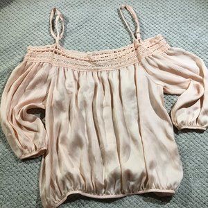 Pink Three Quarter Sleeve Off Shoulder Blouse